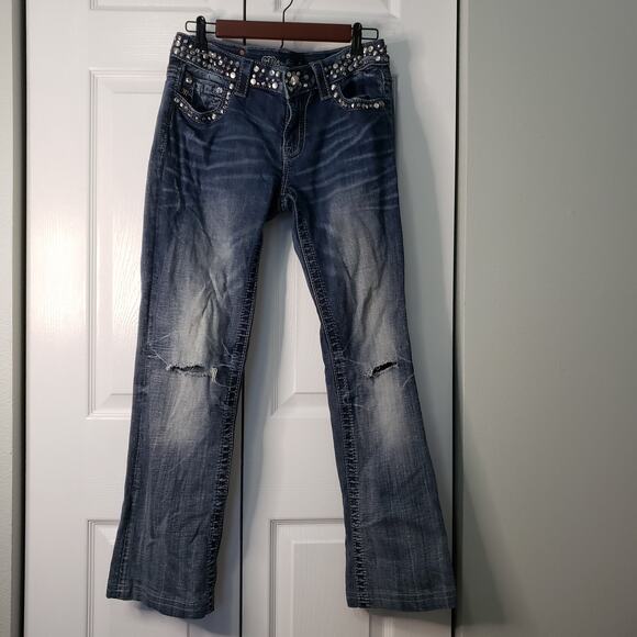 Miss Me Y2K Vtg Signature Boot Distressed Jeans JW4288833 bling Western Size 29 - Picture 2 of 8